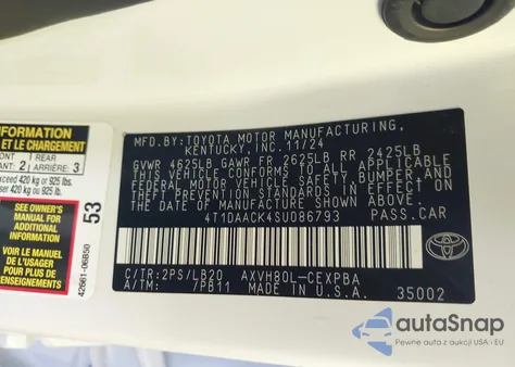 2025 Toyota Camry Xse from USA, damaged, VIN 4T1DAACK4SU086793